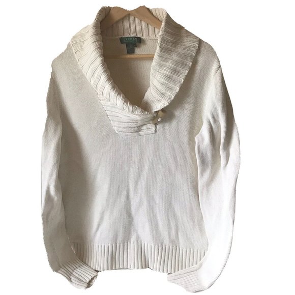 Lauren Ralph Lauren cream pullover sweater oversize toggle collar nautical sz L - Picture 1 of 8